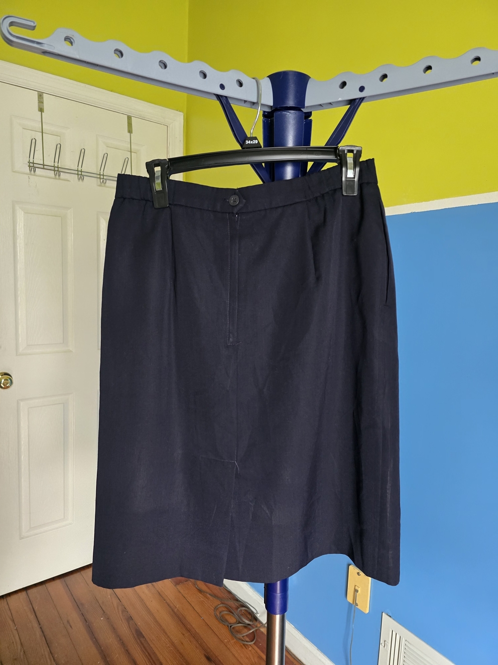 Vintage Angelica Navy Pencil Skirt Size 11 Made in USA Lined Side Pockets
